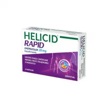 Zdjęcie produktu - Helicid Rapid - omeprazol 20mg, szybkodziałający lek na zgagę 14 kapsułek KR&Oacute;TKA DATA 31.10.2026