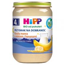 Zdjęcie produktu - HiPP Bio Przysmak na dobranoc Kaszka manna z mlekiem i bananami po 4. miesiącu, 190 g
