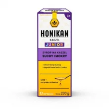 Zdjęcie produktu - HONIKAN KASZEL JUNIOR Syrop na kaszel suchy i mokry, 230g KR&Oacute;TKA DATA 30.11.2026