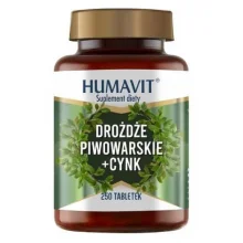 Zdjęcie produktu - HUMAVIT Drożdże piwowarskie + Cynk, 250tabl. KR&Oacute;TKA DATA 31.10.2026