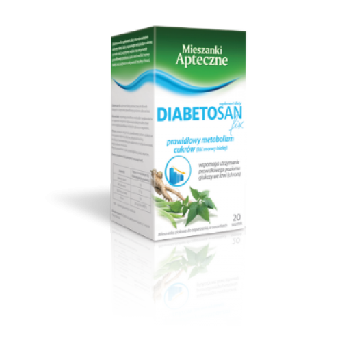 Miniaturka artykułu - MIESZANKI APTECZNE DIABETOSAN FIX - 20 saszetek USZKODZONE TEKTUROWE OPAKOWANIE
