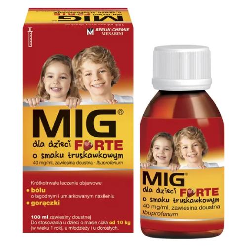 Miniaturka artykułu - MIG Forte dla dzieci zawiesina 40 mg/ml smak truskawkowy, 100 ml