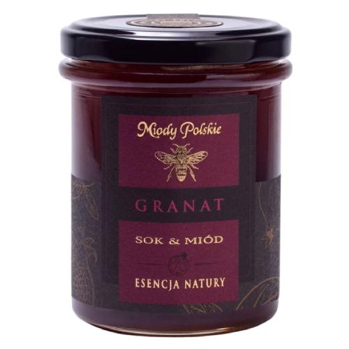 Miniaturka artykułu - Miody Polskie Sok i Miód Esencja Natury Granat, 250g	