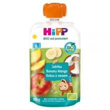 Zdjęcie produktu - HiPP BIO Mus owocowo-zbożowy jabłka banany mango kokos z owsem po 6. miesiącu, 100 g