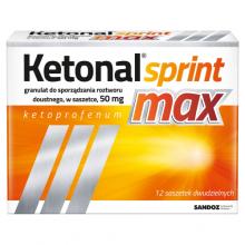 Zdjęcie produktu - Ketonal sprint MAX granulat do sporządzenia roztworu doustnego 50 mg, 12 saszetek