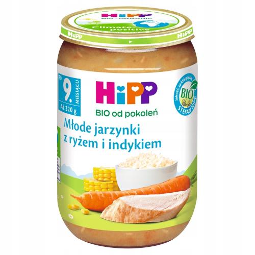 Miniaturka artykułu - HiPP Młode jarzynki z ryżem i indykiem BIO, 220 g 