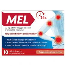 Zdjęcie produktu - Mel 7,5 mg, 10 tabletek ulegających rozpadowi w jamie ustnej - lek przeciwb&oacute;lowy i przeciwzapalny