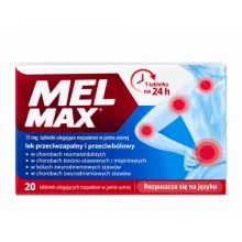 Zdjęcie produktu - Mel Max 15 mg Lek przeciwzapalny i przeciwb&oacute;lowy, 20 tabletek ulegających rozpadowi w jamie ustnej