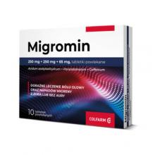 Zdjęcie produktu - MIGROMIN, w leczeniu b&oacute;lu głowy oraz napad&oacute;w migreny, 10 tabletek