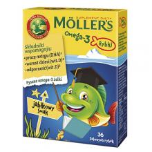 Zdjęcie produktu - Mollers Omega-3 Żelki Rybki o smaku jabłkowym, 36 szt.