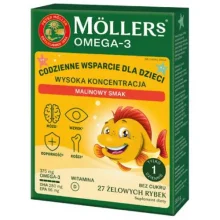 Zdjęcie produktu - Moller's Omega-3 Wysoka Koncentracja Żelki o smaku malinowym, 27 szt.