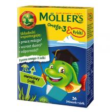 Zdjęcie produktu - Mollers Omega-3 Żelki Rybki o smaku owocowym, 36 szt.