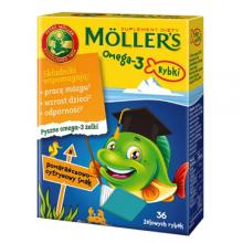 Zdjęcie produktu - Mollers Omega-3 Żelki Rybki o smaku pomarańczowo-cytrynowym, 36 szt.