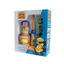 Zdjęcie produktu - Mr.White Zestaw do mycia zęb&oacute;w Minions 3+ Szczoteczka elektryczna + Pasta do zęb&oacute;w, 75 ml + Kubek + Brelok