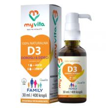 Zdjęcie produktu - MyVita Witamina D3 Family dla dzieci i dorosłych krople, 30 ml