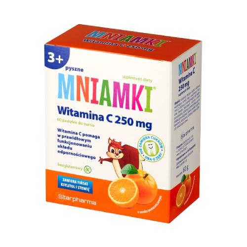 Miniaturka artykułu - Mniamki Witamina C 250 mg pastylki do ssania o smaku pomarańczowym, 60 pastyl.