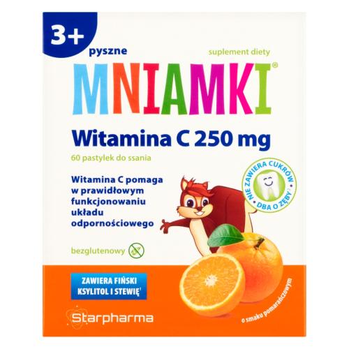 Miniaturka artykułu - Mniamki Witamina C 250 mg pastylki do ssania o smaku pomarańczowym, 60 pastyl.