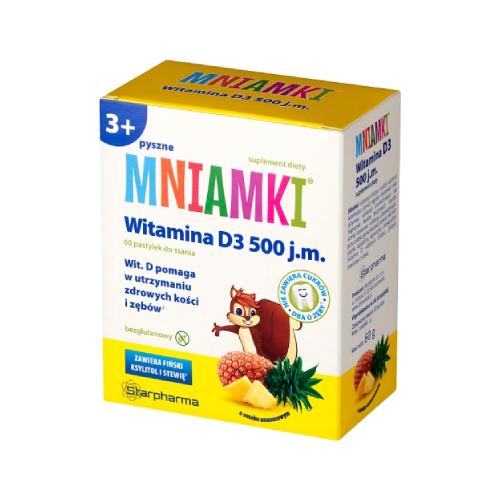 Miniaturka artykułu - Mniamki Witamina D3 500 j.m. pastylki do ssania o smaku ananasowym, 60 pastyl.