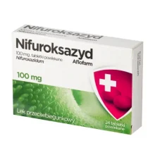 Zdjęcie produktu - Nifuroksazyd Aflofarm 100 mg, 24 tabletki powlekane - lek przeciwbiegunkowy