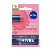 Zdjęcie produktu - NIVEA Caring Beauty 3w1 Rose Pomadka pielęgnująca do ust SPF30, 4,8g
