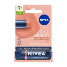 Zdjęcie produktu - NIVEA Caring Beauty 3w1 Nude Pomadka pielęgnująca do ust SPF30, 4,8g