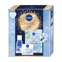 Zdjęcie produktu - NIVEA Skin Boost Zestaw Odświeżający krem na dzień, 50ml + Dwufazowy płyn do demakijażu oczu, 125ml + Nawilżająca maska w płachcie, 1szt.