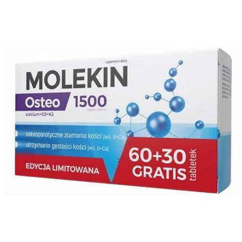 Miniaturka artykułu - Molekin Osteo 1500 Calcium + D3 + K2, 60+30 tabl.