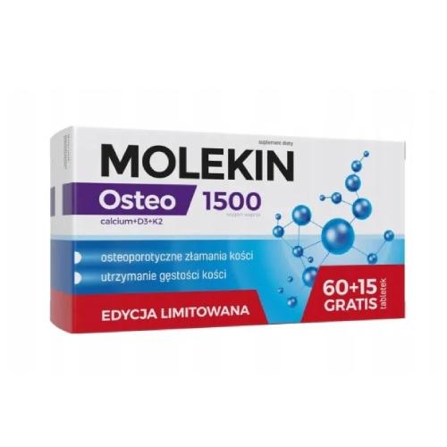 Miniaturka artykułu - Molekin Osteo (calcium+D3+K2) 1500, 60 + 15tabl.