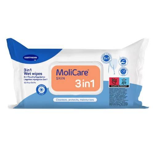 Miniaturka artykułu - MoliCare Skin Chusteczki nawilżane do pielęgnacji 3w1, 50 szt.