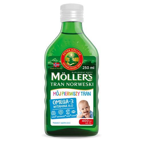 Miniaturka artykułu - Moller's M&oacute;j Pierwszy Tran Norweski, 250 ml USZKODZONA ( ZALANA ETYKIETA )