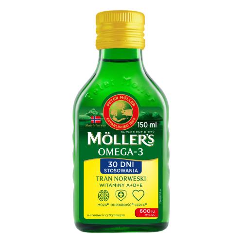 Miniaturka artykułu - Mollers Omega-3 Tran Norweski aromat cytrynowy, 150 ml