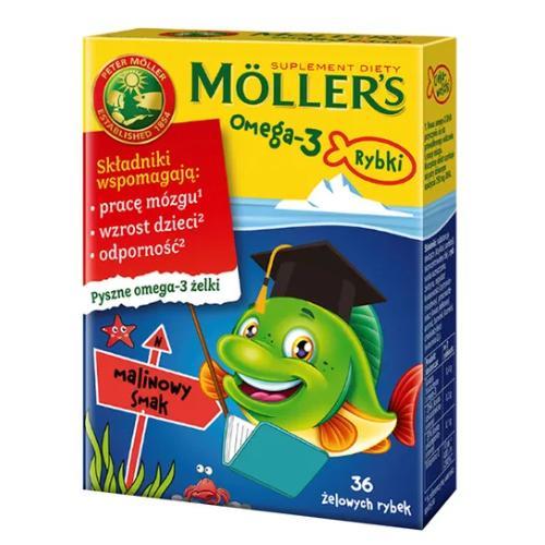 Miniaturka artykułu - Mollers Omega-3 Żelki Rybki o smaku malinowym, 36 szt. USZKODZONE / BRAK OPAKOWANIA