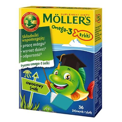 Miniaturka artykułu - Mollers Omega-3 Żelki Rybki o smaku owocowym, 36 szt. USZKODZONE OPAKOWANIE TEKTUROWE