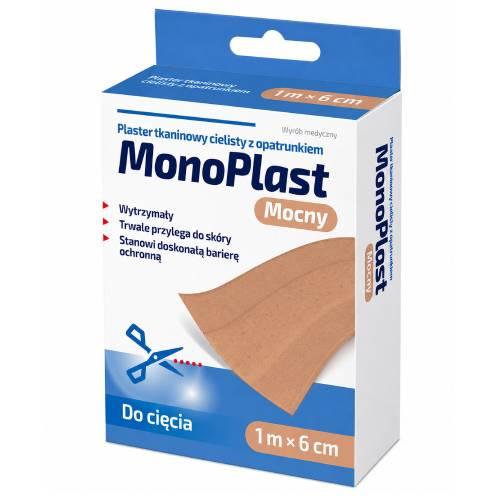 Miniaturka artykułu - MonoPlast Mocny Plaster tkaninowy z opatrunkiem cielisty 1 m x 6 cm