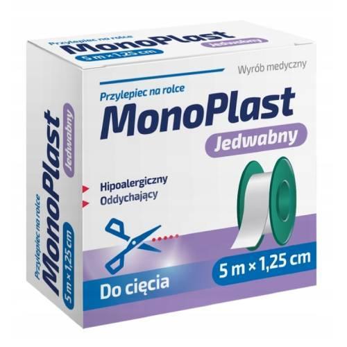 Miniaturka artykułu - MonoPlast Przylepiec jedwabny 5 m x 1,25 cm, 1 szt. USZKODZONE OPAKOWANIE