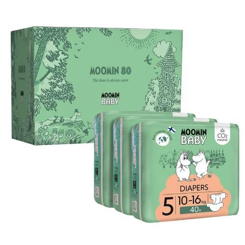 Miniaturka artykułu - Moomin Baby Diapers Pieluszki ekologiczne 5 (10-16kg), 120 szt.