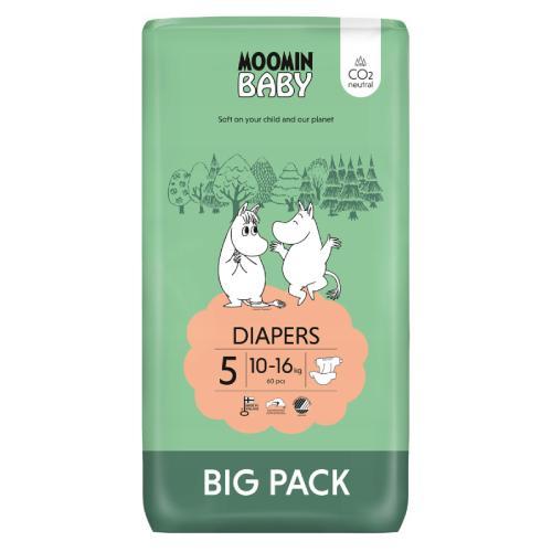 Miniaturka artykułu - MOOMIN BABY Diapers Pieluszki ekologiczne 5 (10-16kg), 60szt. USZKODZONE OPAKOWANIE