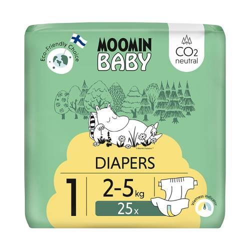 Miniaturka artykułu - MOOMIN BABY Newborn Pieluszki ekologiczne 1 (2-5kg), 25szt.