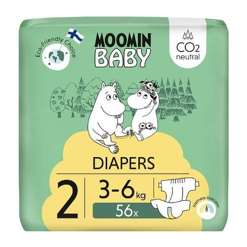 Miniaturka artykułu - Moomin Baby Newborn Pieluszki ekologiczne 2 (3-6 kg), 56 szt. USZKODZONA FOLIA