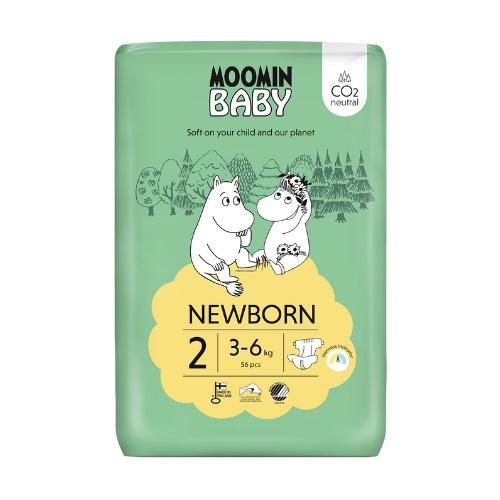 Miniaturka artykułu - MOOMIN BABY Newborn Pieluszki ekologiczne 2 (3-6kg), 56szt. USZKODZONE OPAKOWANIE FOLIOWE
