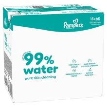 Zdjęcie produktu - Pampers Aqua 99% Water Chusteczki nawilżane dla dzieci, 15 x 60 szt.