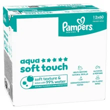 Zdjęcie produktu - Pampers Aqua Soft Touch Chusteczki nawilżane dla dzieci, 12 x 60 szt.