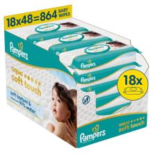 Zdjęcie produktu - Pampers Aqua Soft Touch Chusteczki nawilżane, 18 x 48 szt.