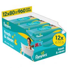 Zdjęcie produktu - Pampers Fresh Clean Chusteczki nawilżane, 12 x 80 szt.