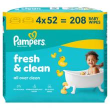Zdjęcie produktu - Pampers Fresh Clean Chusteczki nawilżane, 4 x 52 szt.