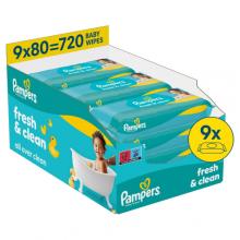 Zdjęcie produktu - Pampers Fresh Clean Chusteczki nawilżane, 9 x 80 szt.