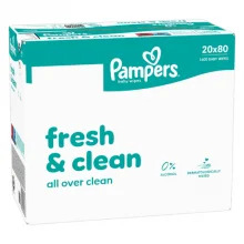Zdjęcie produktu - Pampers Fresh Clean Chusteczki nawilżane dla dzieci, 20 x 80 szt.