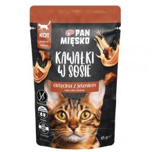 Zdjęcie produktu - Pan Mięsko Karma mokra dla kota Kawałki w sosie Cielęcina z jeleniem (dorosły), 85 g