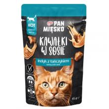 Zdjęcie produktu - Pan Mięsko Karma mokra dla kota Kawałki w sosie Indyk z tuńczykiem (dorosły), 85 g