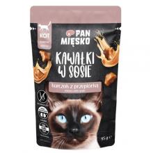 Zdjęcie produktu - Pan Mięsko Karma mokra dla kota Kawałki w sosie Kurczak z przepi&oacute;rką (dorosły), 85 g
